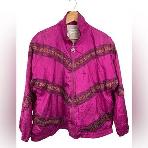 Retro 90s Windsuit Jacket Magenta Purple Folk Art Ribbon Granny